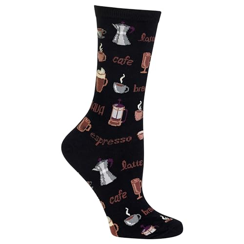 Hot Sox Women's Fun Food & Drink Crew Socks-1 Pair Pack-Cool & Cute Pop Culture Gifts, Coffee (Black), Shoe Size: 4-10