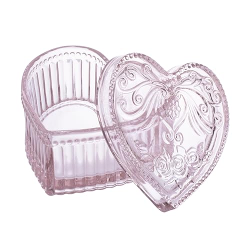 Gaolinci Crystal Glass Heart-Shaped Storage Box Embossed Jewelry Box Candy Box with Lid