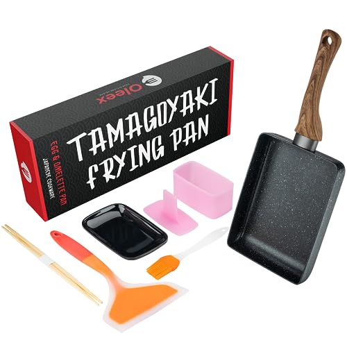 Oleex Tamagoyaki Pan Set – Japanese Omelette Pan with Kitchen Cooking Tools Like Musubi Mold, Spatula & Other Omelet Accessories – Multifunctional PFOA-Free Nonstick Square Frying Pan – 5x7 Inches