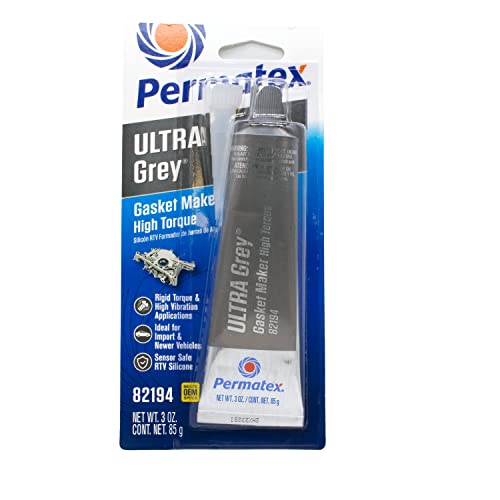 Permatex 82194 Ultra Grey Rigid High-Torque RTV Silicone Gasket Maker, Sensor Safe And Non-Corrosive, For High Torque And Vibration Resistant Applications, 3 oz