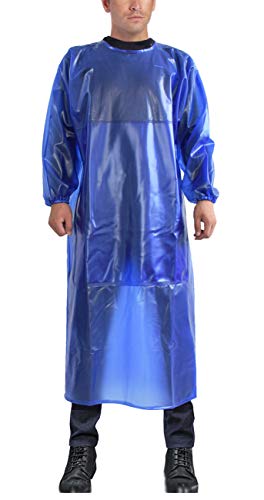 Splash-proof Overalls Elastic Cuff Smock Wear Acid Alkali Resistant Apron Back Tie Stone Chemical Plant Slaughter House (S-L, Royal Blue)