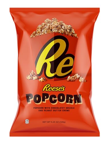 Reese's Popcorn, 5.25oz Grocery Sized Bag, Popcorn Drizzled in Reese's Peanut Butter and Chocolate, Ready to Eat, Savory Snack, Sweet and Salty Snacks