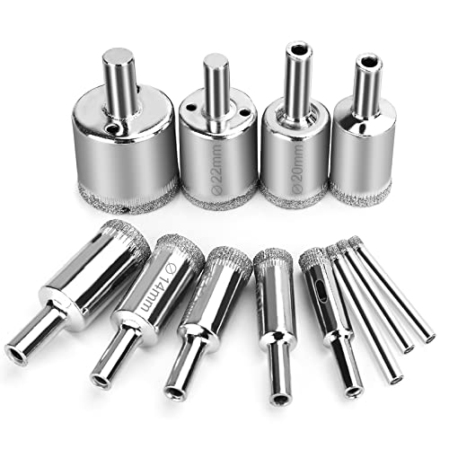 12 Pcs Diamond Drill Bits for Ceramic, Diamond Hole Saw Drill Bit Set Kit, Premium Glass Drill Bit for Bottles, Pots, Marble, Granite Stone, Tile Cutting 0.16 Inch - 1.18 Inch（4 mm - 30 mm）YLYL