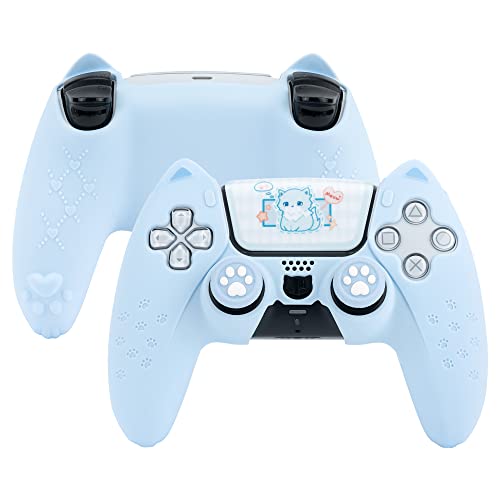 GeekShare Cat Paw PS5 Controller Skin Anti-Slip Silicone Skin Protective Cover Case for Playstation 5 DualSense Wireless Controller (Blue)