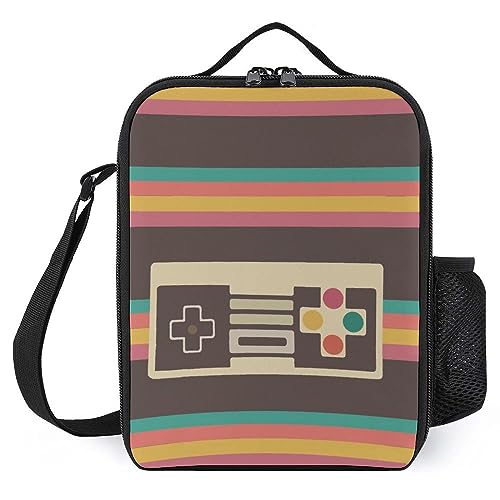 Video Game Controller Gamepad Lunch Bag Insulated Cooler Box Reusable Tote Handbag with Shoulder Strap for Work Picnic Hiking