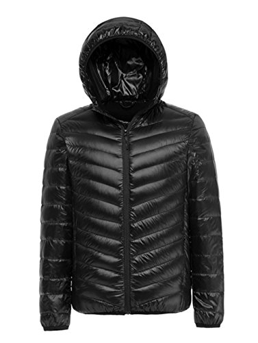 LANMAY Men's Ultralight Packable Hooded Down Jacket Puffer Down Coats (Medium, Black)