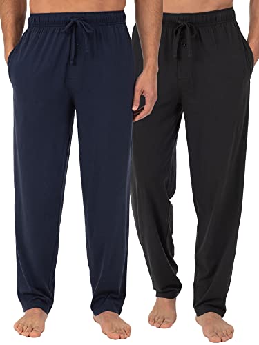 Fruit of the Loom Men's Extended Sizes Jersey Knit Sleep Pant (2-Pack), Black/Navy, 2X