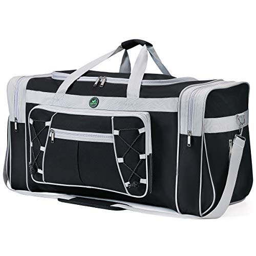Travel Duffel Bag 65L Foldable Weekender Overnight Bag 26' Lightweight Oxford Cloth Large Gym Luggage Duffel Water-proof & Tear Resistant for Men & Women (Black White)