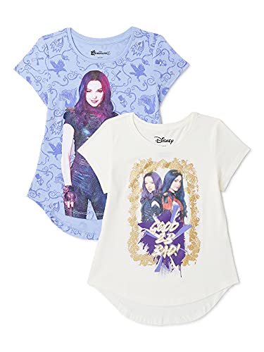 Disney Big Descendants Movie Mal & Evie Girls 2-Pack T-Shirt Bundle Set, Purple/White