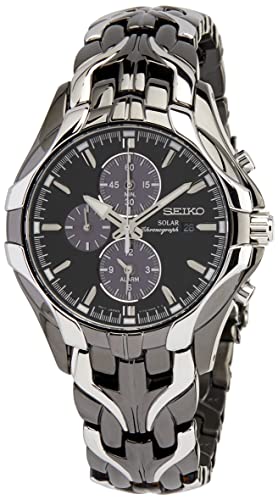 Seiko SSC139 Watch for Men - Analog, Solar Power, Stainless Steel, 43mm Case, Black Dial, 6-Month Power Reserve, Date Calendar, Water Resistant to 100m