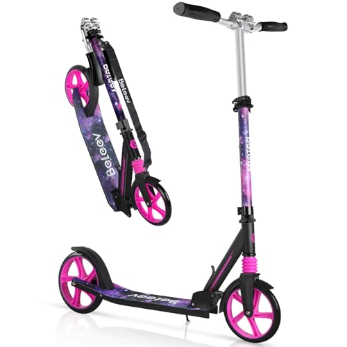 BELEEV V5 Scooters for Kids 6 Years and up, Folding Kick Scooter 2 Wheel for Adults Teens, 4 Adjustable Handlebar, 200mm Big Wheels, Lightweight Sports Commuter Scooter, up to 220lbs(Purple)