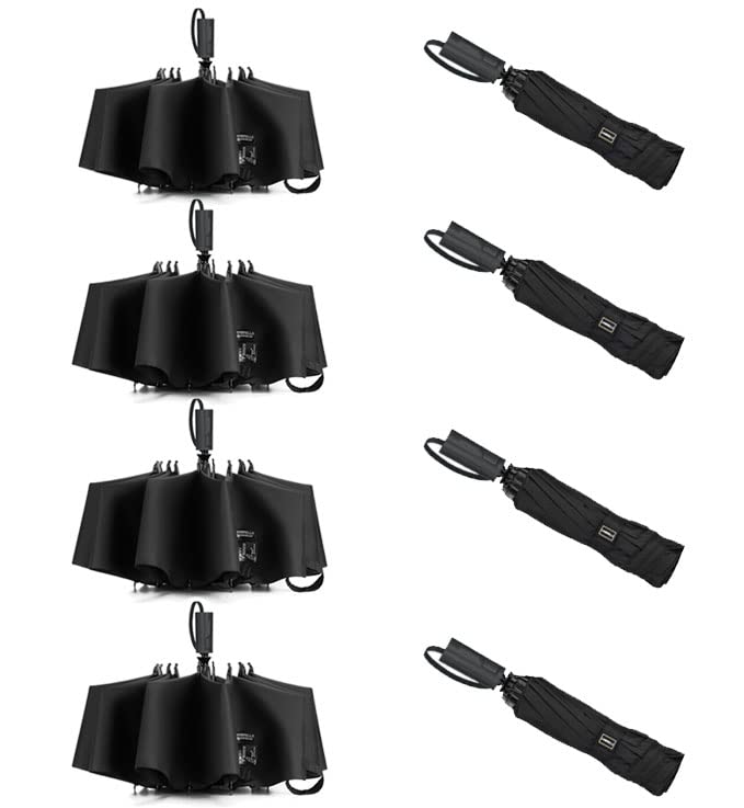 LANBRELLA Umbrella Reverse Travel Umbrella Windproof Compact Folding - Black 4 Pack