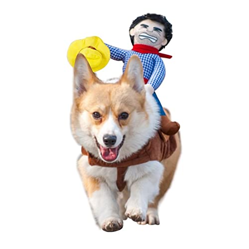 Cowboy Rider Dog Costume for Dogs Outfit Knight Style with Doll and Hat Pet Costume (L)