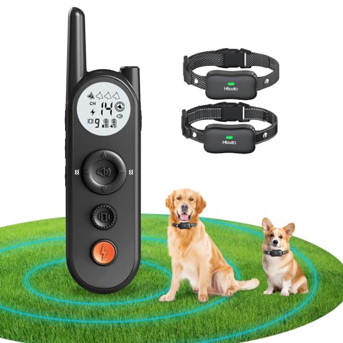 Htcuto Wireless Dog Fence for 2 Dogs, 3500 Ft Electric Dog Fence with 6100Ft Remote Control, 185 Day Battery Rechargeable Fence System, IPX7 Water Resistant, Vibrate/Beep/Shock Modes for All Breeds.