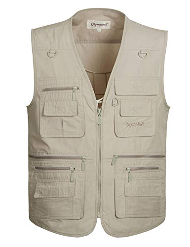 Gihuo Men's Fishing Vest Utility Safari Travel Vest with Pockets Outdoor Work Photo Cargo Fly Summer Vest (Large, Beige)