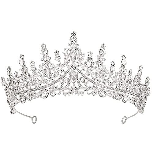 SWEETV Crystal Wedding Tiara for Women,Royal Queen Crown,Rhinestone Princess Tiara Hair Accessories for Quinceanera Pageant Prom Birthday Silver Audrey