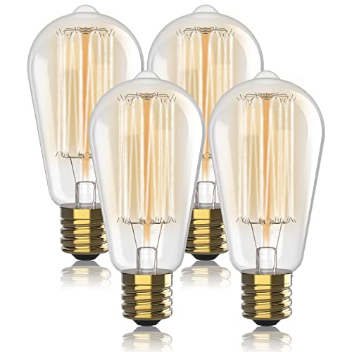 HUDSON BULB CO. Vintage Incandescent Edison Light Bulbs 60W (4 Pack)- E26/E27 Base 2100K Dimmable Decorative Lightbulbs for Outdoor and Indoor - ST64 Style Warm Light - Antique Squirrel Filament