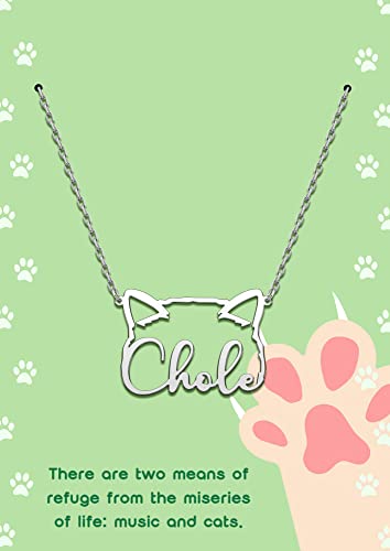 charmed amazing Stainless Steel Silver Plated Nameplate Necklace Personalized Cat Name Necklace Custom Cat Name Necklace Pendant Jewelry for Women and Girls Dog Cat