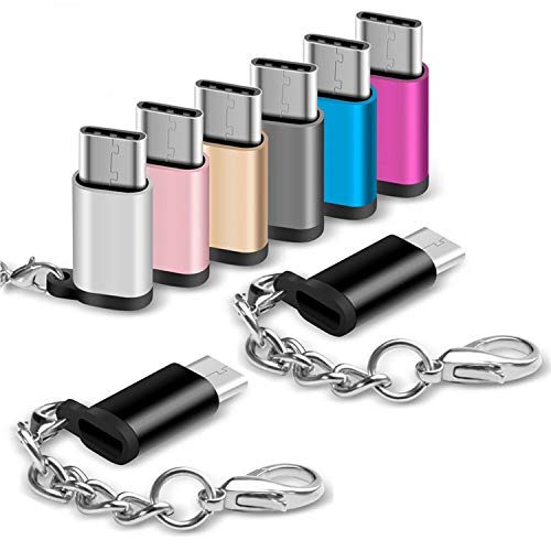 USB Type C Adapter 8 Pack,USB-C Male to Micro USB Female Converter Android Cable Connector with Keychain Charger fit Samsung Galaxy S10 S9 S8 Plus Note 10+ 10 9 8 LG V40 V30 V20 G6 G5 Moto Z3 Z2 Pixel