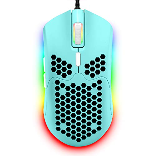 ZIYOU LANG Wired Lightweight Gaming Mouse,6 RGB Backlit Mouse with 7 Buttons Programmable Driver,6400DPI Computer Mouse,Ultralight Honeycomb Shell Ultraweave Cable Mouse for PC Gamers,Xbox,PS4(Green)