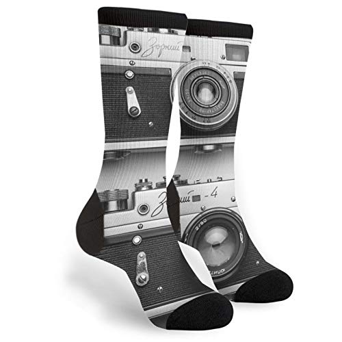NGFF Black and White Camera Photography Men Women Casual Crazy Funny Athletic Sport Colorful Fancy Novelty Graphic Crew Tube Socks