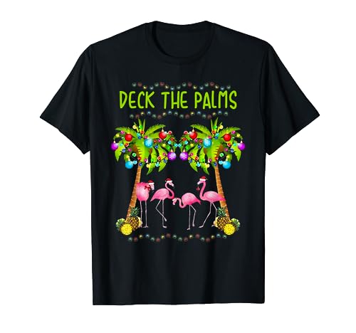 Deck the Palms Merry Flamingo Christmas tee | funny T-Shirt
