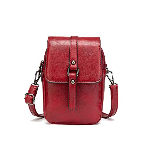 myfriday Vintage Crossbody Phone Bag for Women, Small Leather Shoulder Purse and Handbag with Tassel&Rivet Decoration