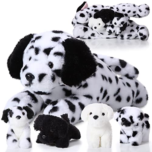 5 Pieces Dog Stuffed Animal Puppy Stuffed Animal 1 Big Mommy Dog with 4 Mini Baby Cute Soft Plush Dog Stuffed Dog with Puppies for Birthday Children's Party (Dalmatians)