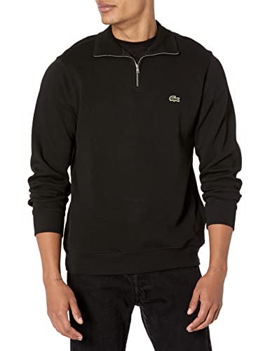 Lacoste mens Long Sleeve Quarter Zip Cotton Sweatshirt, Black, Large US