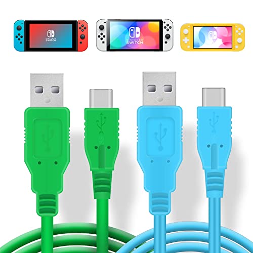 HEATFUN USB C Charger for Nintendo Switch, USB Type C Fast Charging Cable for Nintendo Switch, MacBook, Pixel C, LG Nexus 5X G5, Nexus 6P/P9 Plus, One Plus 2 and More - Blue and Green (4.92ft)