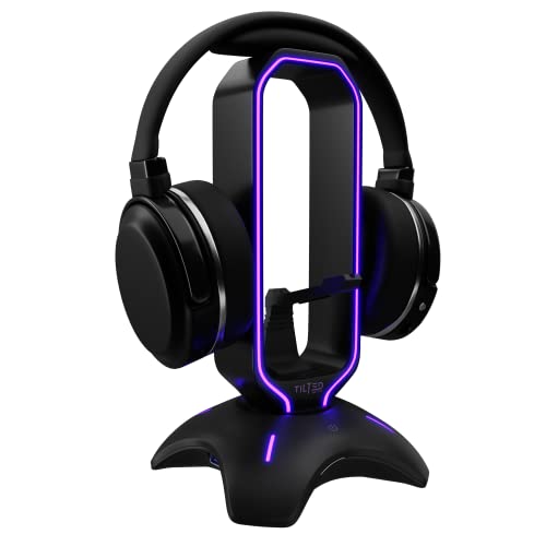 Tilted Nation RGB Headset Stand and Gaming Headphone Stand for Desk Display with Mouse Bungee Cord Holder with USB 3.0 Hub for Xbox, PS4, PC - Perfect Gaming Accessories Gift