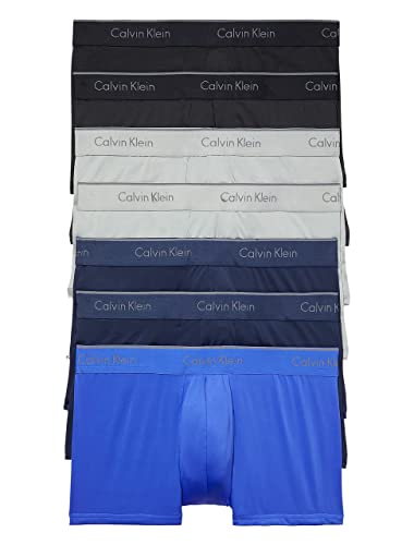 Calvin Klein Men's Micro Stretch 7-Pack Low Rise Trunks, 2 Black, 2 Blue Shadow, 2 Medium Grey, 1 Cobalt Water, Large