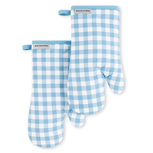 KitchenAid Gingham Oven Mitt 2-Pack Set, Blue Velvet, 7'x13'