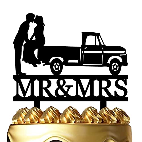Pickup Truck Wedding Cake Topper - Trucker Wedding Cake Topper - Funny Bride and Groom Wedding/Anniversary/Bridal Shower Cake topper