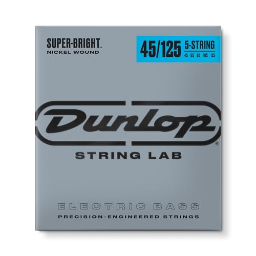 JIM DUNLOP DBSBN45125 Super Bright Bass Strings, Nickel Wound, Medium, .045–.125, 5 Strings/Set