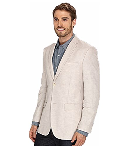 Perry Ellis Men's Linen-Blend Suit Jacket, Breathable Single Breasted Blazer, Regular Fit, with Chest Pocket (Sizes 36-54), 46, Natural Linen Herringbone