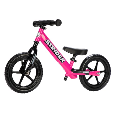 Strider 12” Sport Bike, Pink - No Pedal Balance Bicycle for Kids 18 Months to 5 Years - Includes Safety Pad, Padded Seat, Mini Grips & Flat-Free Tires - Tool-Free Assembly & Adjustments