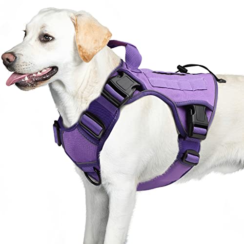 WINGOIN Purple Tactical Dog Harness Vest with Handle Tactical Dog Harness for Large Dogs No Pull Adjustable Pet Harness Reflective K9 Military Service Dog Harnesses for Walking Hiking Training (L)