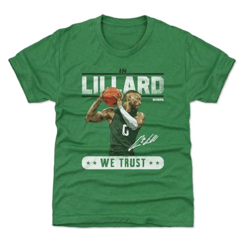 Damian Lillard Youth Shirt (Kids Shirt, 10-12Y Large, Heather Kelly Green) - Damian Lillard Milwaukee Trust WHT