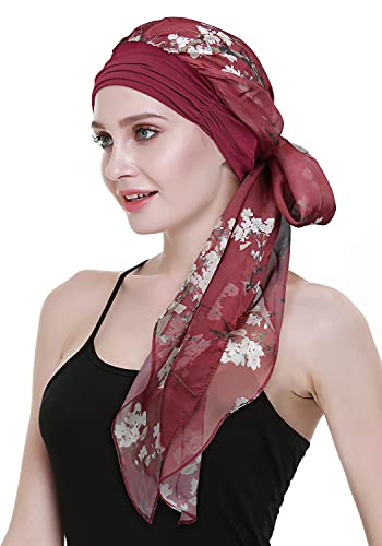 Women's Cancer Headwear Bamboo Scarf with Cap Compliments Head Wraps Chemo Turbans