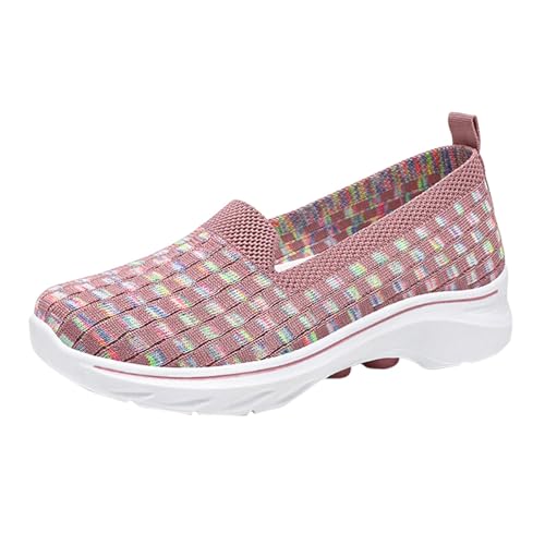 Womens Comfort Elastic Mesh Shoes Slip On Walking Lightweight Non-Slip Summer Comfort Breathable Sneakers Casual Shoes Pink_04, 8