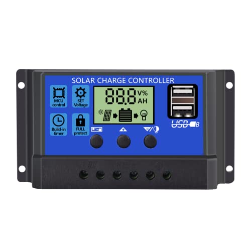 [Upgraded] 30A Solar Charge Controller 12V/ 24V Solar Panel Charge Controller Intelligent Regulator with Dual USB Port Auto Parameter LCD Display and Timer Setting ON/Off Hours