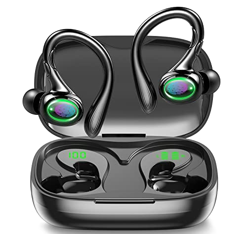 Wireless Earbuds, 60H Playback Bluetooth 5.3 Headphones,Noise Cancelling Wireless Headphones with LED Battery Display, Mics Clear Call, IPX6 Waterproof Bluetooth Earbuds for Workout Sports (BLACK)