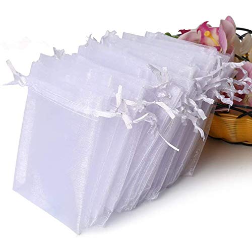 Hopttreely 100PCS Premium Sheer Organza Bags, White Wedding Favor Bags, 4x4.72 Jewelry Gift Bags for Party, Jewelry, Christmas, Festival, Bathroom Soaps, Makeup Organza, Wrapping Supplie