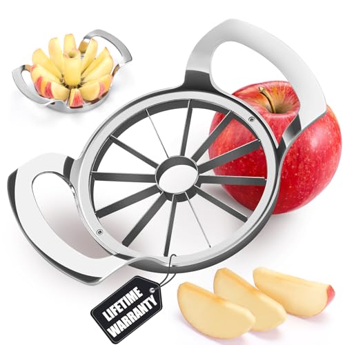 AUBENR 4.72 Inch Extra Large Apple Slicer with 12 Blades - Professional Heavy Duty Apple Cutter -304 Stainless Steel Apple Corer Tool - Sharp Apple Slicer and Corer - Easy to Use - Dishwasher Safe