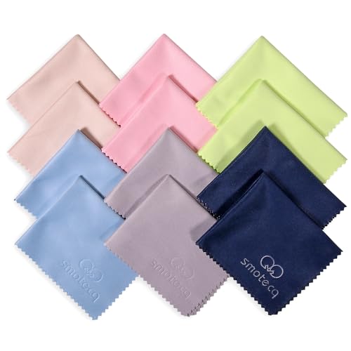 SmoTecQ 12 Pack Assorted Colors Microfiber Cleaning Cloths - Cleans Lenses, Glasses, Screens, Cameras, iPad, iPhone, Eyeglasses, Cell Phone, LCD TV Screens and More (6X7)