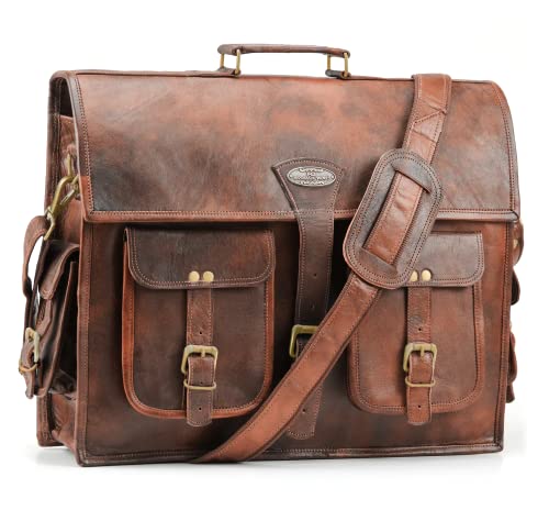 Handmade World Leather Messenger Bags For Men 18 Women Men's Briefcase Best Computer Satchel Bag Fits Up to 17.3' Inch Laptop