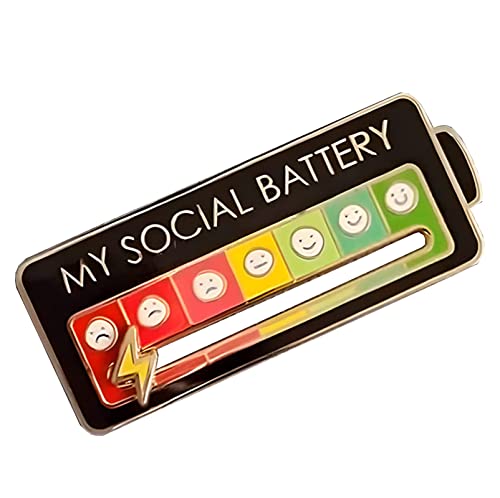 2023 Funny Enamel Pin - My Social Battery Creative Lapel Pin Move to The Mood As You (Black)