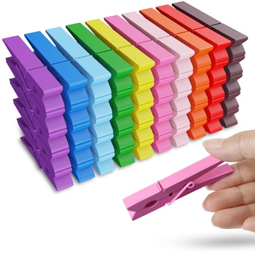 50PCS Colored Wooden Clothespins, 2.9inch 10 Color Clothes Pins for Clip Pictures Photos Decorative, Small Colorful Wood Decoration Closepins Clips,10 Color Each 5Pcs (Colored)