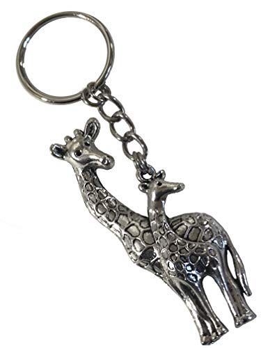 QiChi Pewter Mother & Baby Giraffe Keychain